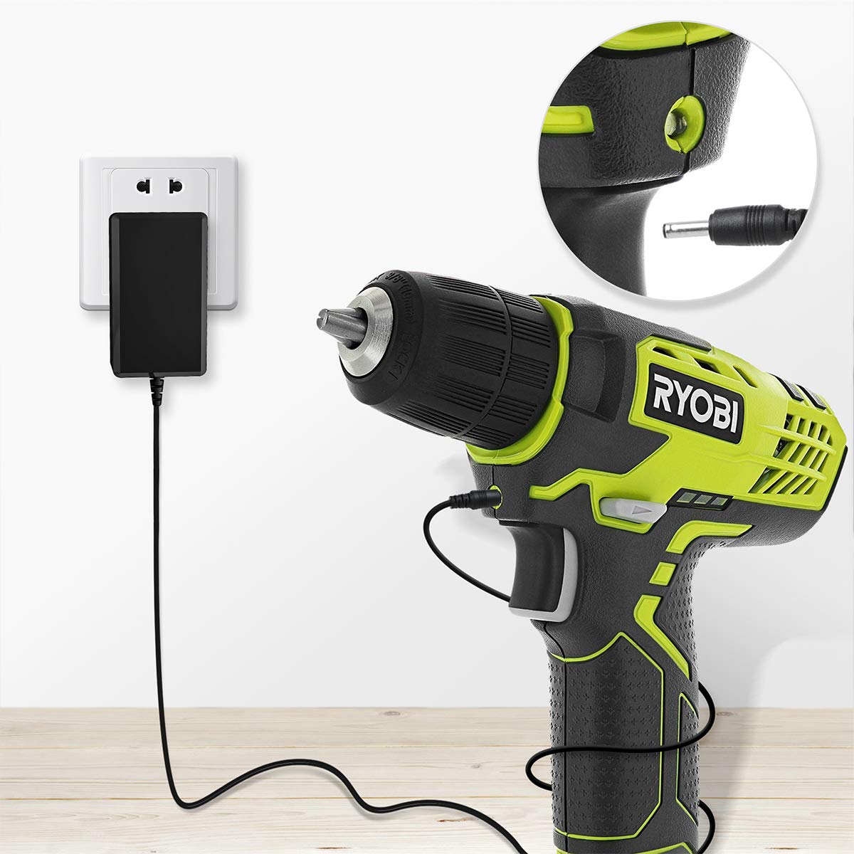 Pwron 6.6Ft 9V Ac To Dc Adapter Compatible With Ryobi Hp108L 8 Volt Lithium Ion Cordless Kit Drill Driver Zrhp108L Sa721, Ryobi Ch124 720391002 Class 2 Power Supply Cord